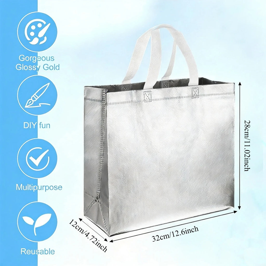 Silver Reusable Gift Bags with Handles – 4/6/8-Pack