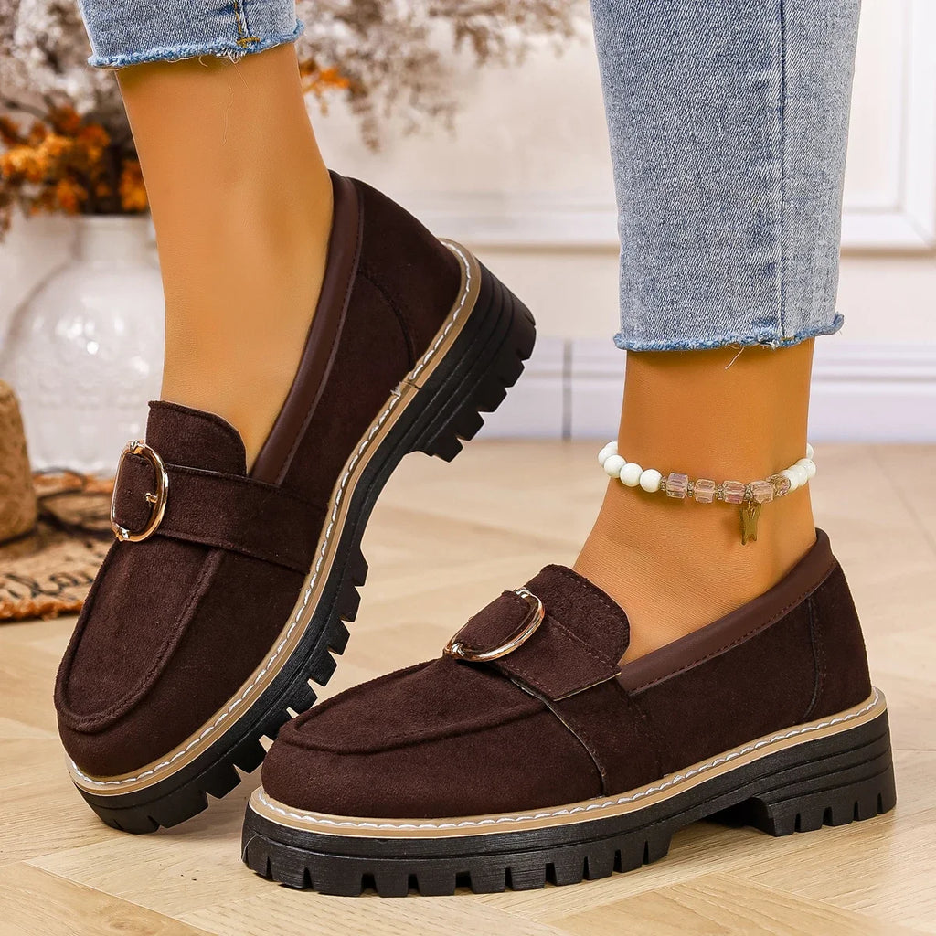 Woman Loafers British Thick Heel Round Toe Woman Shoes Retro Autumn Large Size Shoes Ladies Rubber Outsole Casual Sneakers Women Zpaxo