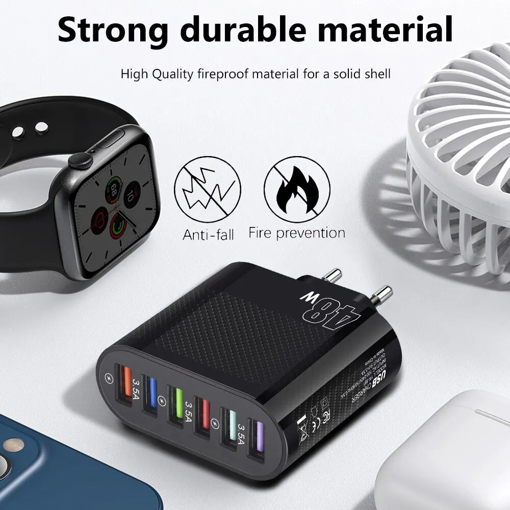 6 USB Charger 48W Speed Fast Charging Quick Charge 3 0 Travel Mobile
