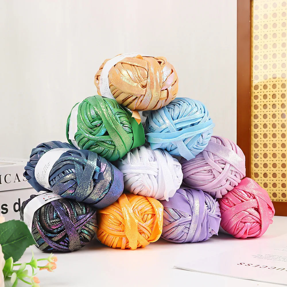 100g/Roll Metallic Crochet Yarn Imitation Leather Shiny Crochet Yarn Fabric Yarn for Knitting T-Shirt Bag Craft Zpaxo