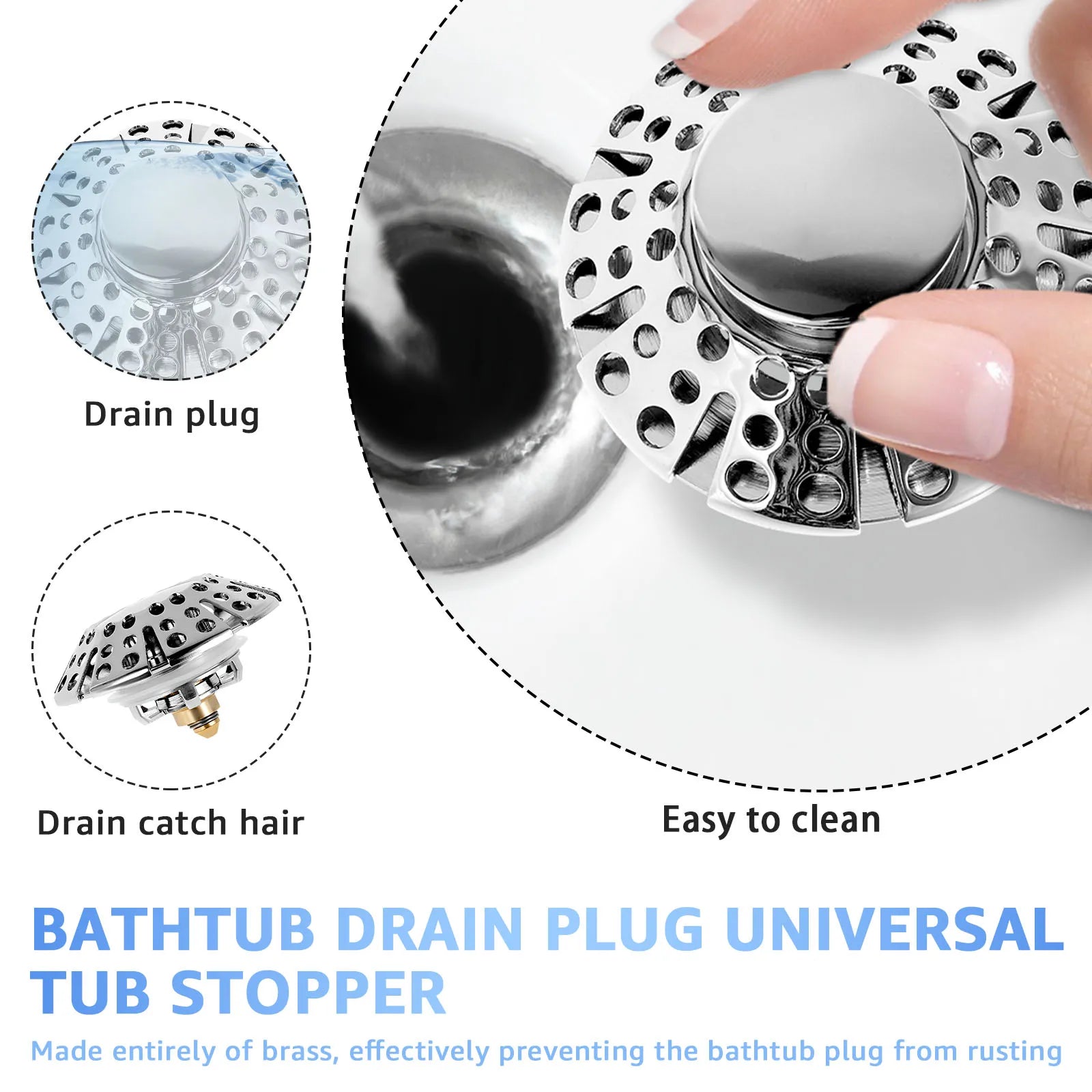 Bathtub Filter Sink 3 in 1 Leak-proof Pop Up Brass Sink Strainer Drain Basket Stopping Blockage Bouncing Core Stopper Bathroom Zpaxo
