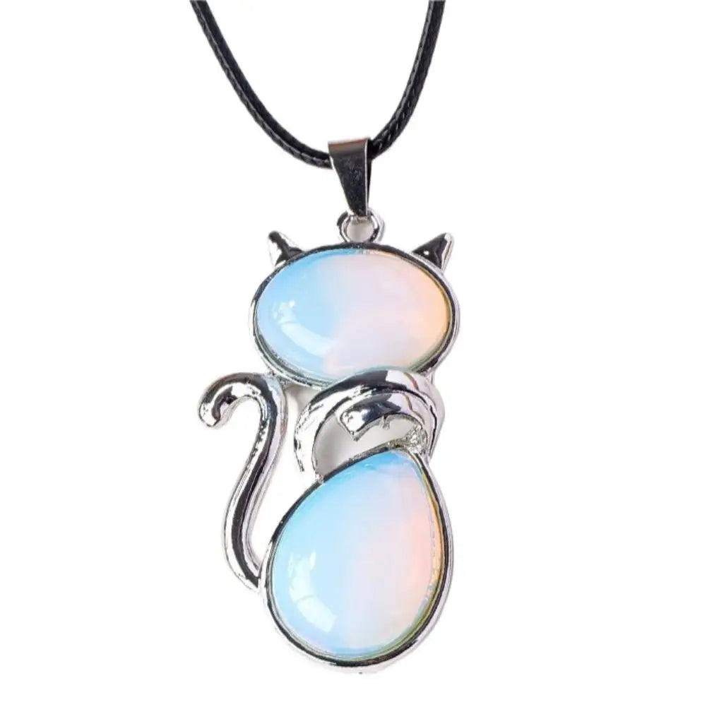 Natural Stone Cat Pendant – Amethyst, Tiger Eye & Crystal Crystal Pendant Necklace Zpaxo B