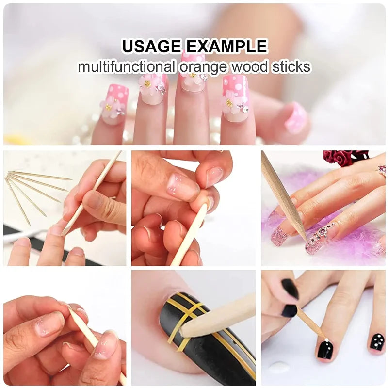 50 100 200 Nail Different Sizes Orange Wood Sticks Cuticle Pusher