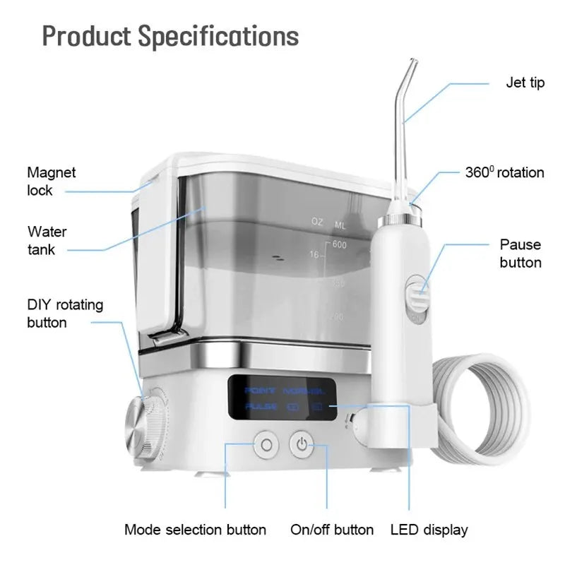 Handheld Water Flosser for Teeth Rechargeable Electric Dental Oral Irrigator 600ml Water Tank 4 Water Jet Teeth Cleaner Portable Zpaxo