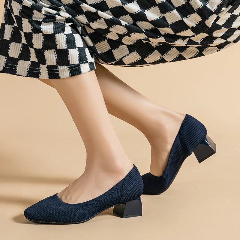 Straight Grain Square Toe Princess Shoes Thick Heel Single Women Zpaxo
