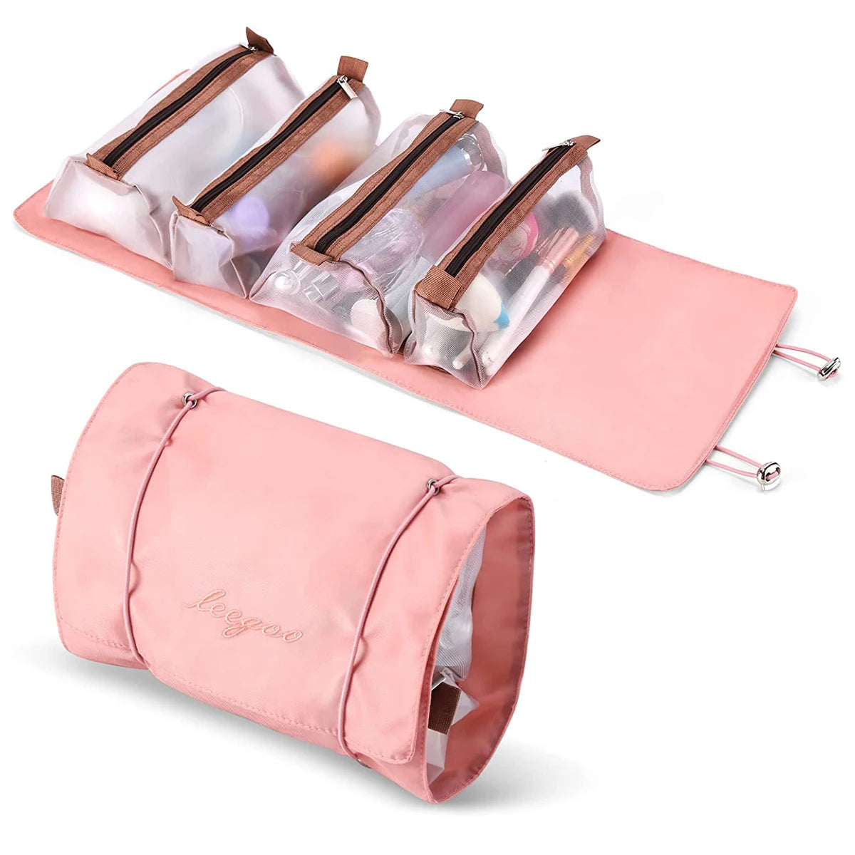 4 in 1 Detachable Makeup Bag Portable Travel Wash Bag with Mesh Compartments Large Capacity Cosmetic Storage Toiletry Bag Zpaxo
