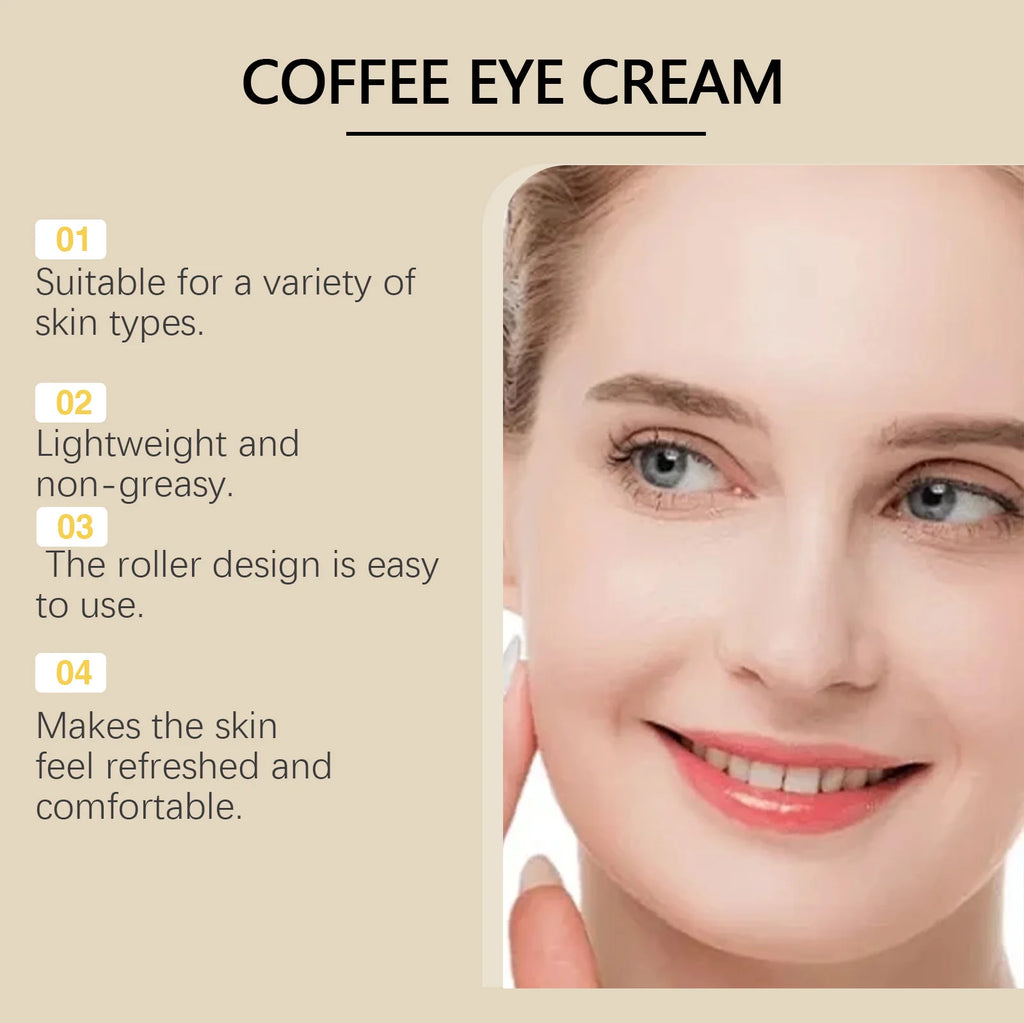 Coffee Eye Care Products Eye Cream with Roller Moisturizing Eye Mask Anti-Dark Circles Eye Serum for Puffiness Firming Hydration Zpaxo