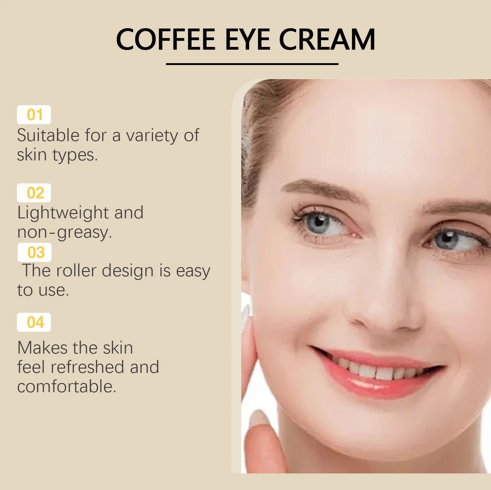 Coffee Eye Care Products Eye Cream with Roller Moisturizing Eye Mask Anti-Dark Circles Eye Serum for Puffiness Firming Hydration Zpaxo