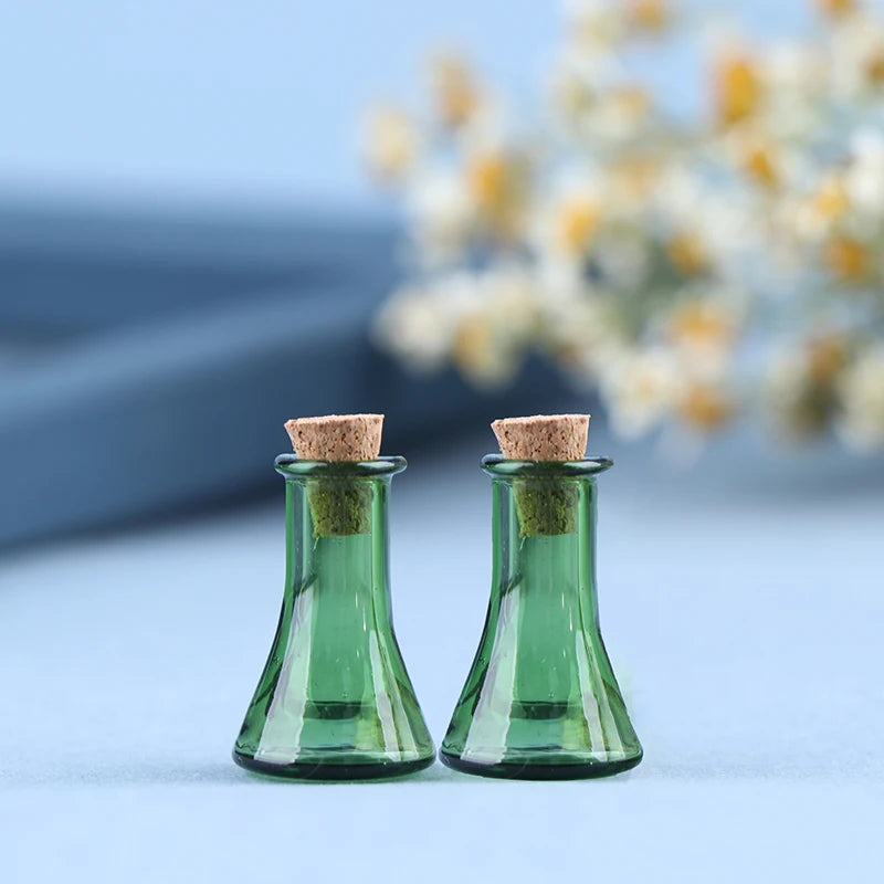 ▶2Pcs Mini Glass Color Bottle Wishing Bottle Tiny Jars Vials Mini Storage Bottle Zpaxo Green