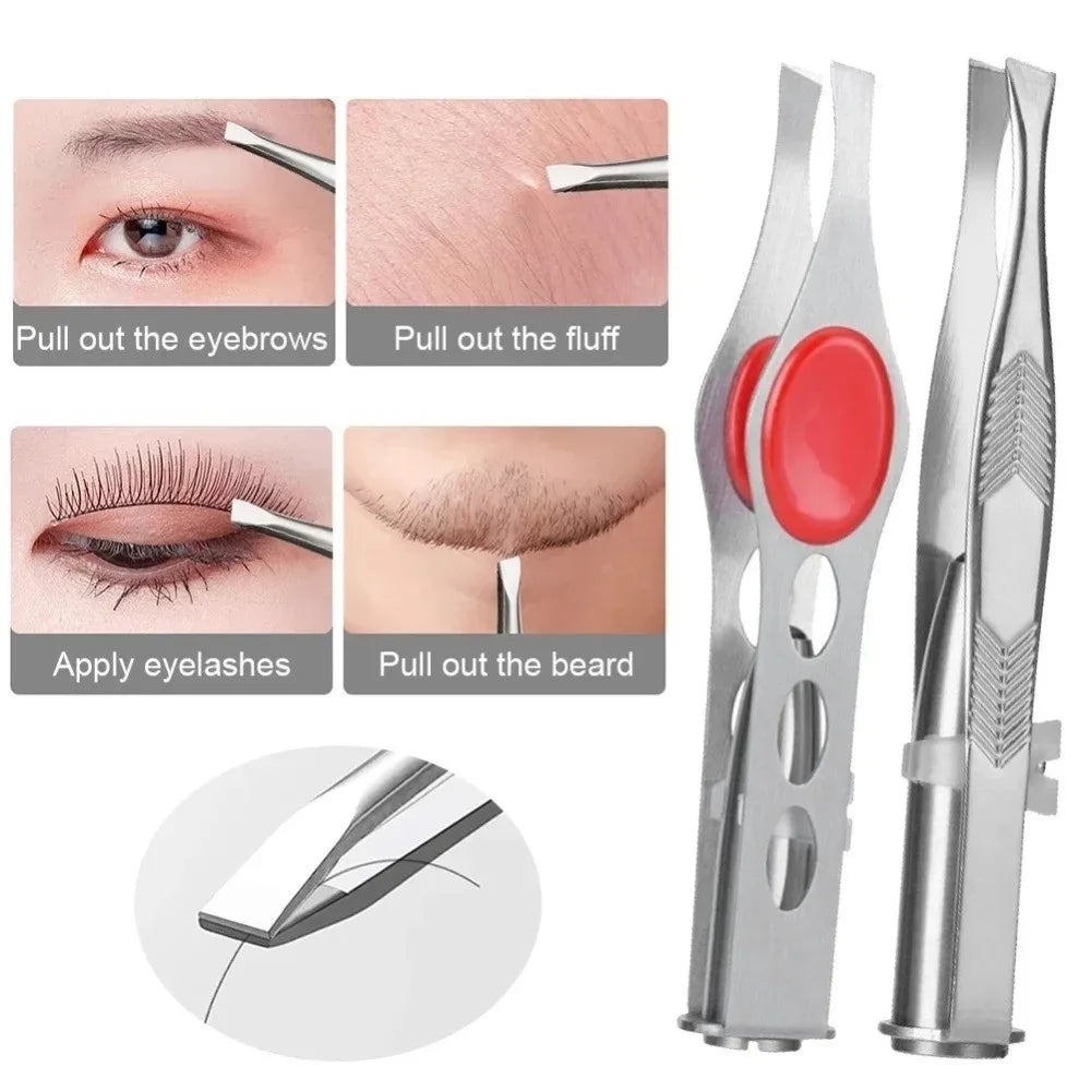 Stainless Steel LED Eyebrow Tweezers Oblique Tip Light Trimming Clip Zpaxo