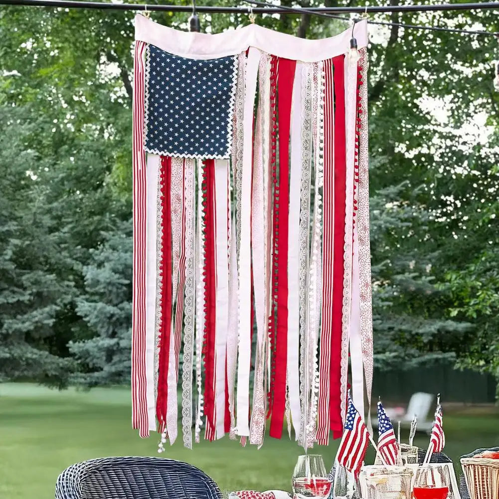 4th of July USA Flag Wall Hanging Banner with LED Lights Patriotic Wall Banner Zpaxo