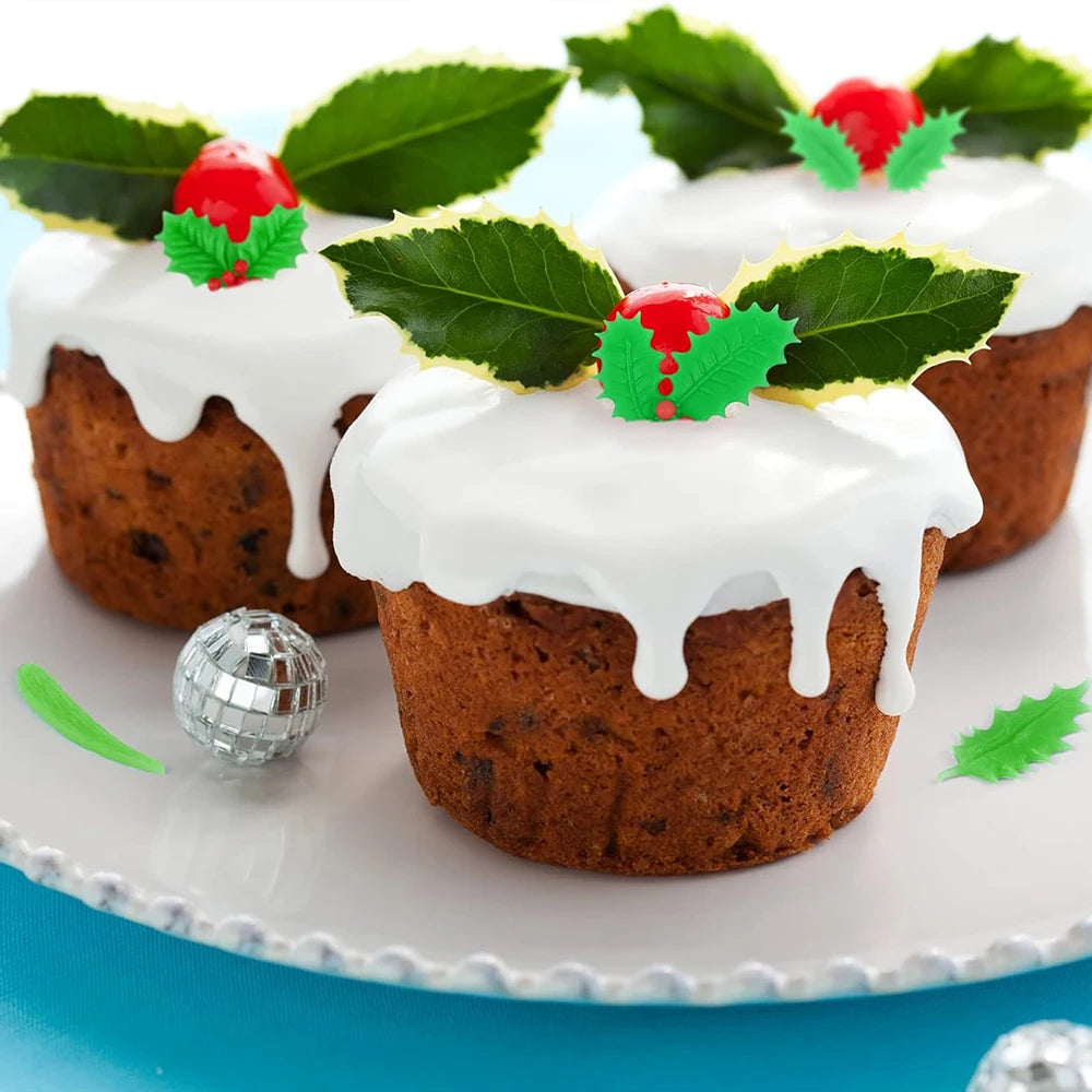 3Pcs Christmas Holly Leaves Silicone Molds Holly Leaf Fondant Chocolate Dessert Cake Decorating Baking DIY Art Crafts Making Zpaxo