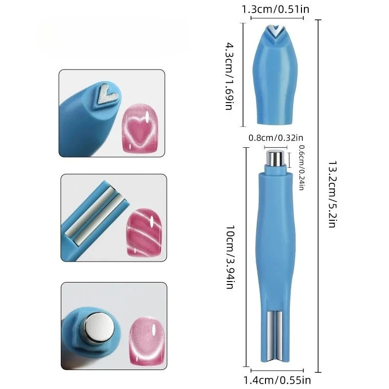 3 in 1 Cat Eye Nail Magnetic Stick Love Heart Snake Pattern French Cat Eye Nail Magnet UV Gel Polish Effect Manicure Design Tool Zpaxo Blue
