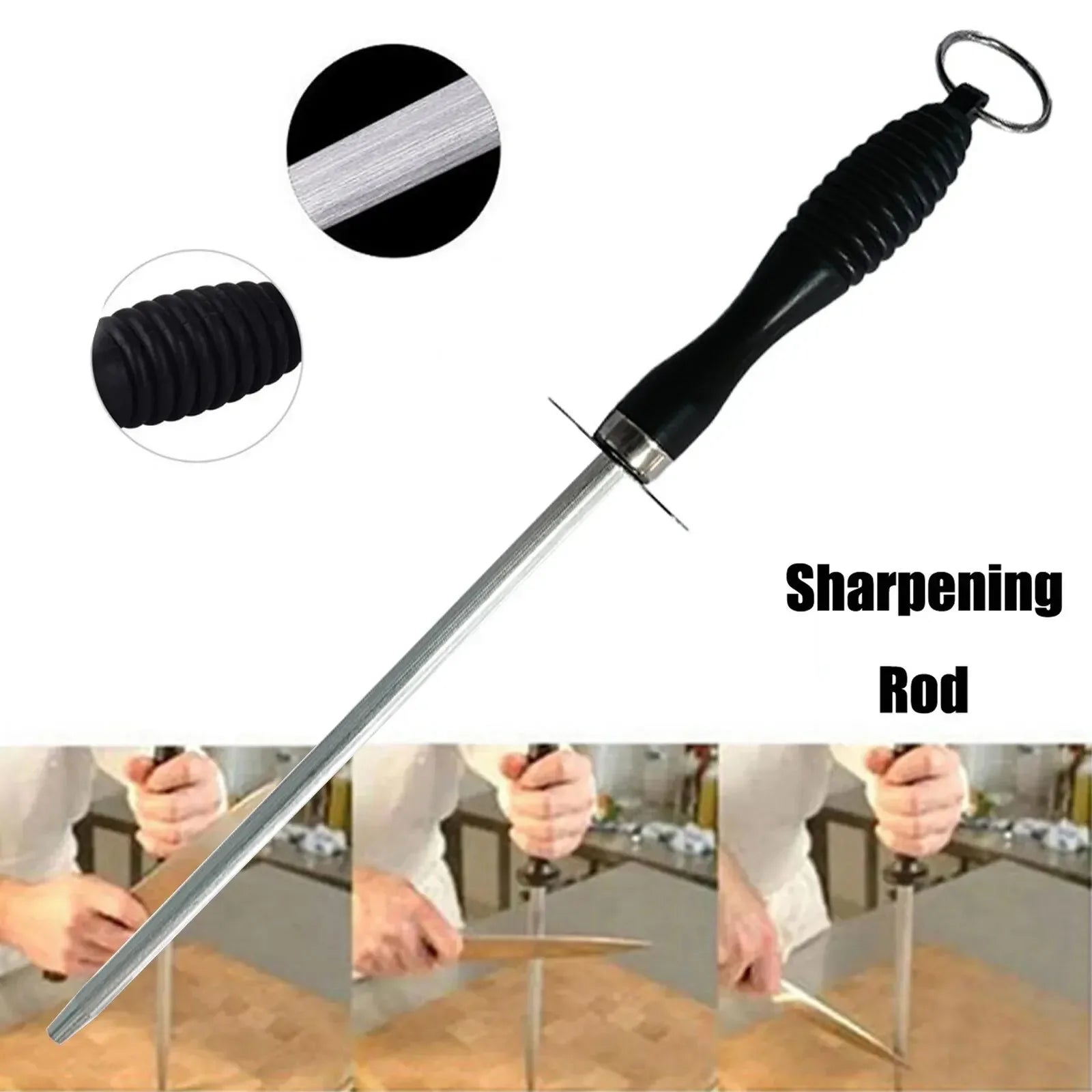 Kitchen Tool Carbon Steel Knife Sharpening Steel,Knife Sharpener With Hanging Holes (10 Inches) Zpaxo