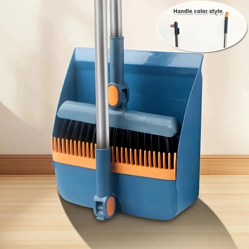 Upright Broom & Dustpan Set | Long Handle, 180° Rotation Broom & Dustpan Set Zpaxo blue