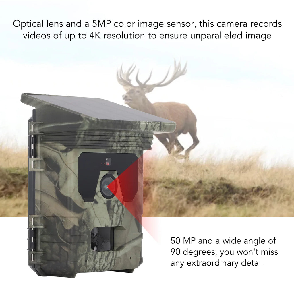 Night Vision Trail Camera Motion Activated Compact 4K 50 MP Solar