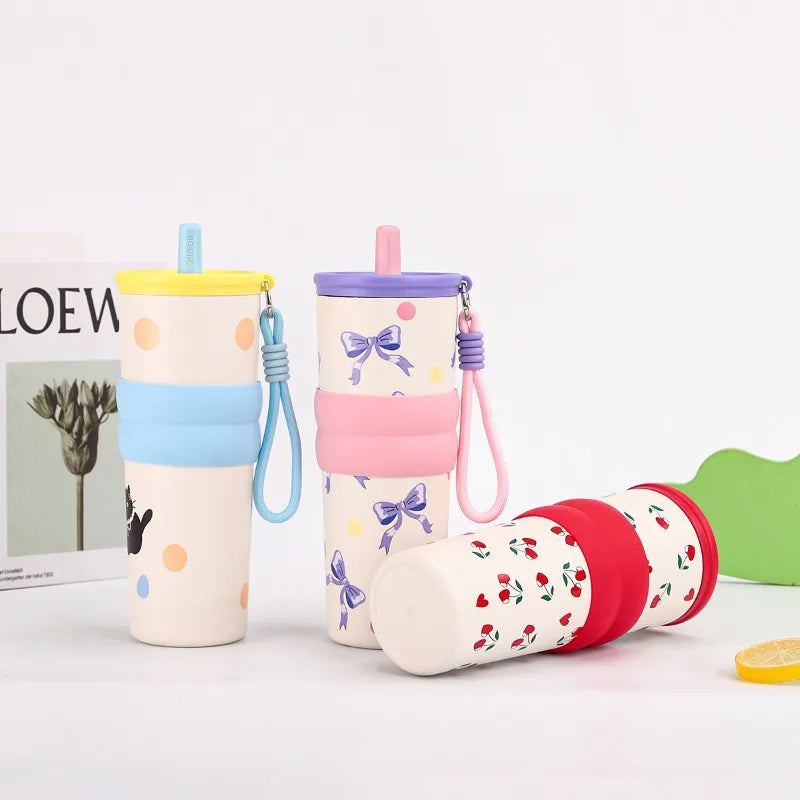 Stainless Steel 710ML Insulated Cup for Boys and Girls, Portable Cooling Ice Cream King Cup, Outdoor with Lifting Rope Straw Cup Zpaxo