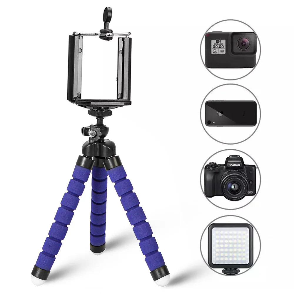 Flexible Octopus Tripod Phone Holder & Bluetooth Remote Flexible Phone Tripod Zpaxo Blue