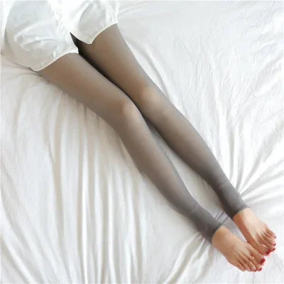Women's Thermal Leggings Fleece Tights Ladies Thermo Pantyhose High Waist Elastic Tights Thermal Leggings Winter Pantyhose Zpaxo Gray half foot 320g thick fleece