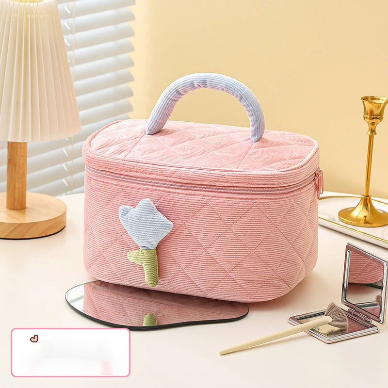 Cute Tulip Handheld Cosmetic Bag Women Large Capacity Portable