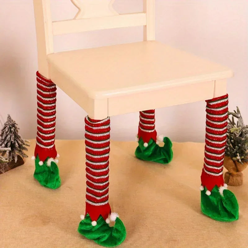 Christmas Striped Elf Table Leg Covers – Holiday Chair Decor Holiday Table Decor Zpaxo