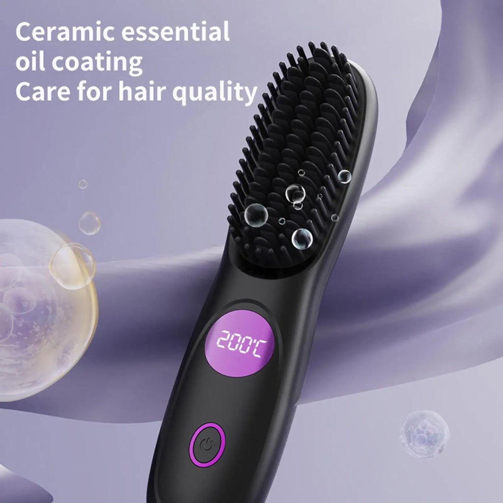 Cordless USB Rechargeable Ceramic Hair Straightener Comb | Travel Hair Straightener Comb Zpaxo
