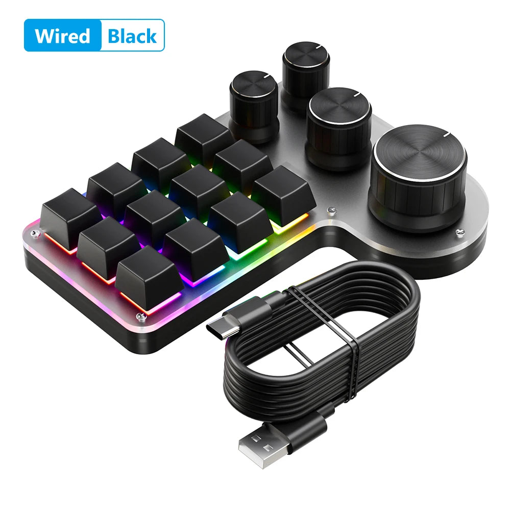 12 Keys 4 Knobs Programming Macro Keyboard Red Switch USB Wired
