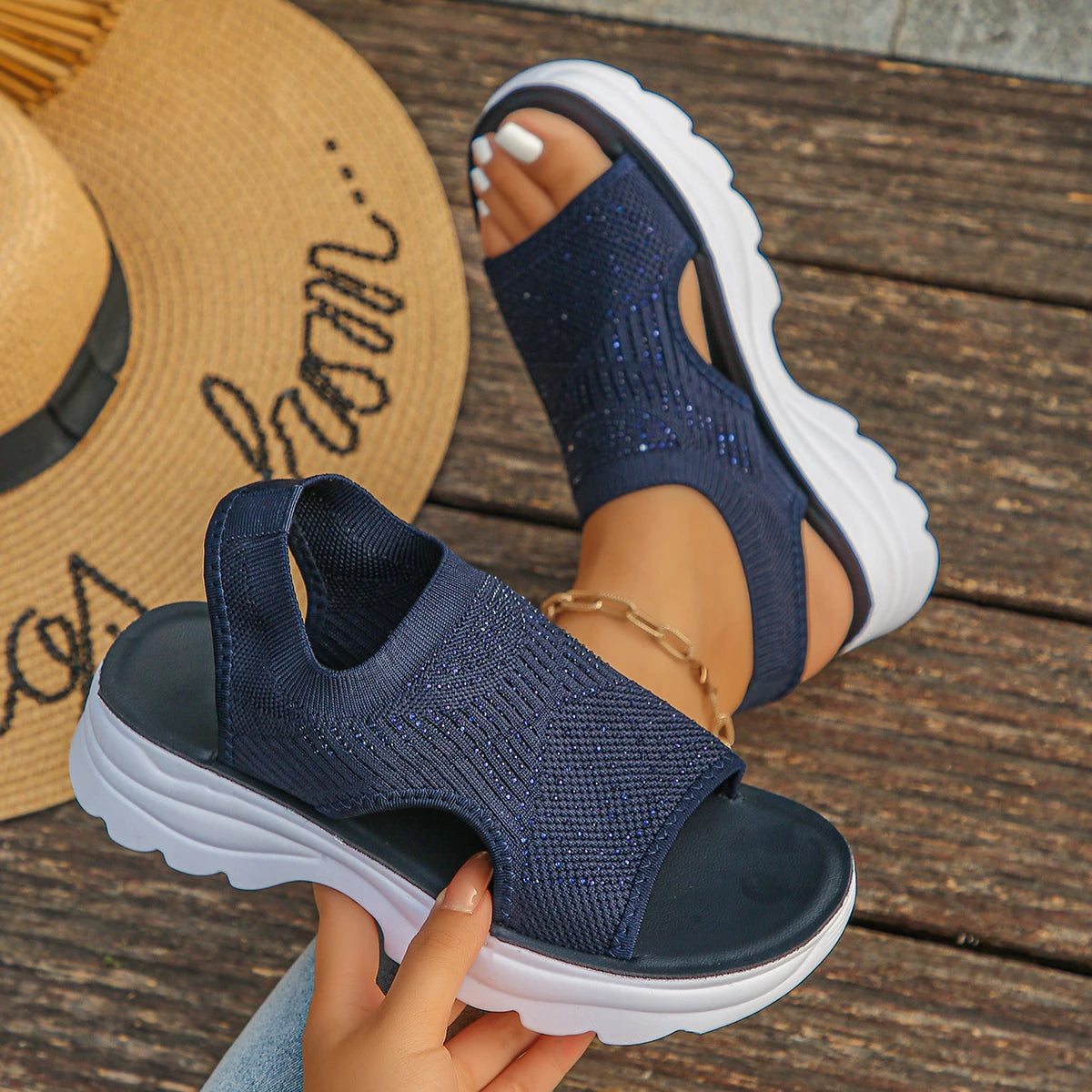 Women Sandals Lightweight Beach Wedge Shoes Women Summer Comfort Casual Sport Sandals Women Platform Roman Plus Size Sandals Zpaxo Dark blue 41
