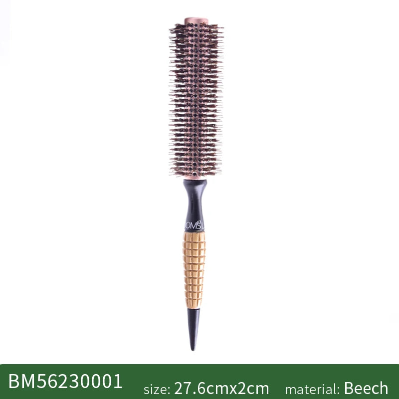 Boar Bristles Hair Brush Women Round Barrel Blowing Curling Styling Hair Comb Anti Static Roll Hairbrush Profissional Wood Combs Zpaxo middle China Mainland