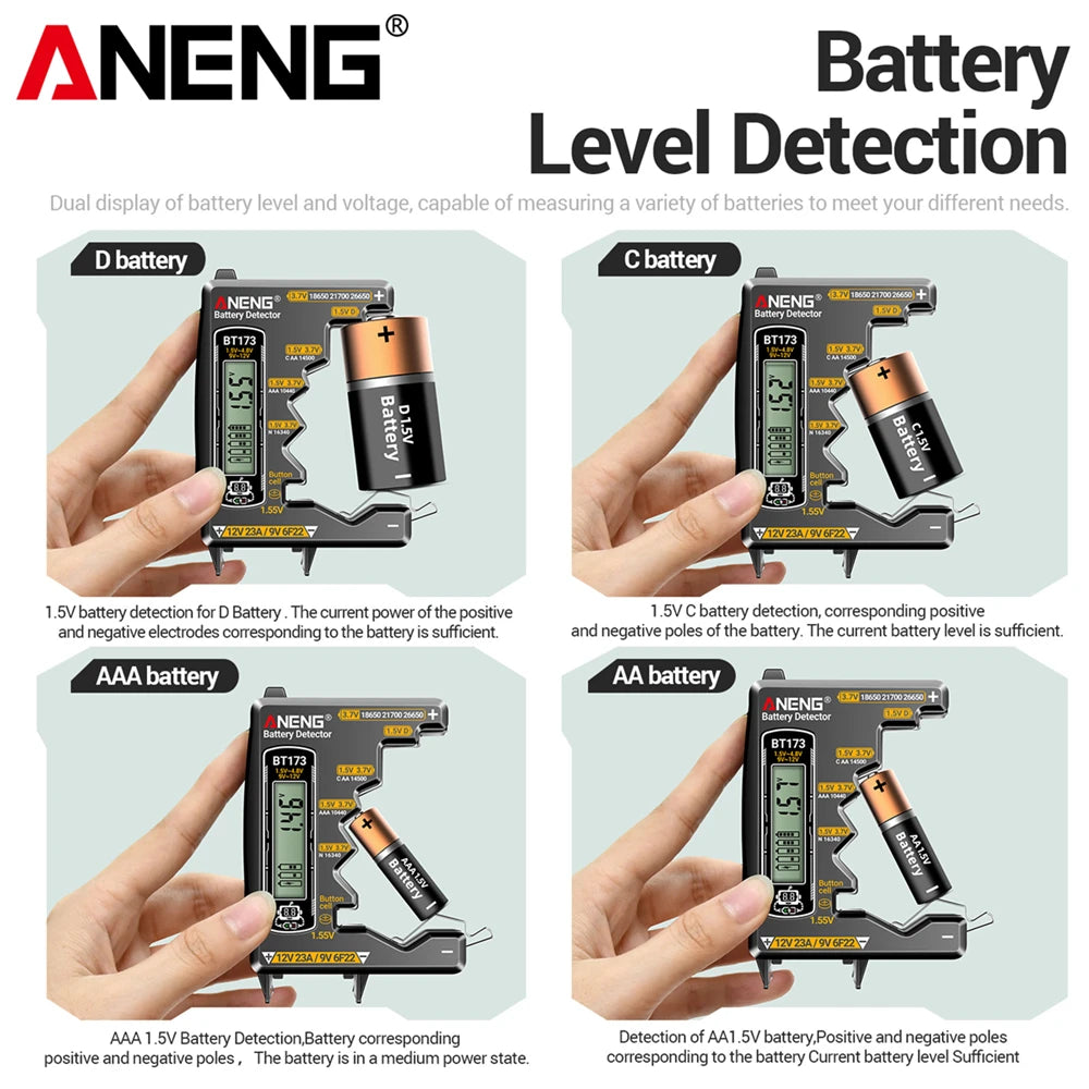 ANENG BT173 Battery Detector Test C D AA AAA N 9V Universal Tester