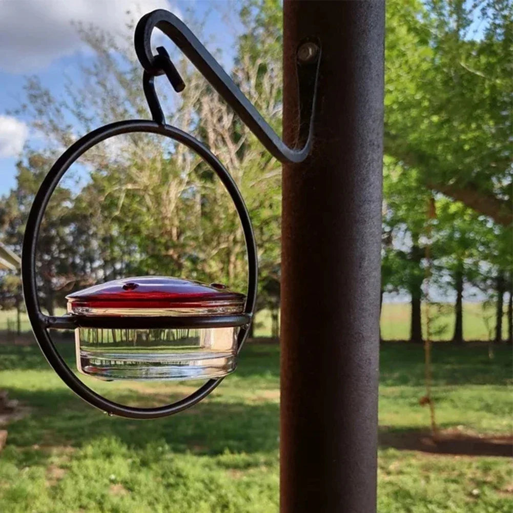 1- Hanging Hummingbird Feeder Red Glass Bowl Tray Garden Decoration
