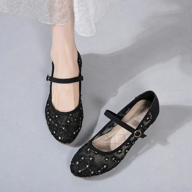 Spring Autumn Women's Fish Mouth Closed Toe Embroidery Wedge Mid Heel Zpaxo black 37