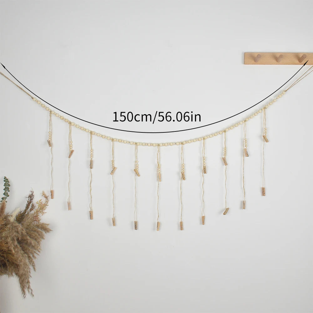 Hanging Photo Display with Wooden Beads Garland 22 Clips Birthday Photo Display Holder Classroom Dorms Bedroom Wall Decor Zpaxo 22 Clips
