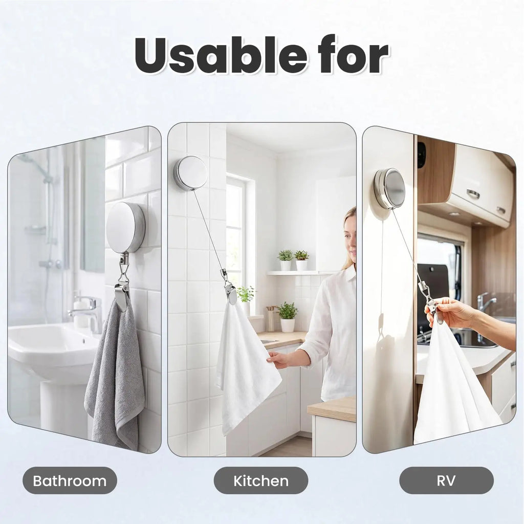 Self-adhesive Bathroom Robe Coat Towel Clips Rack Wall Automatic
