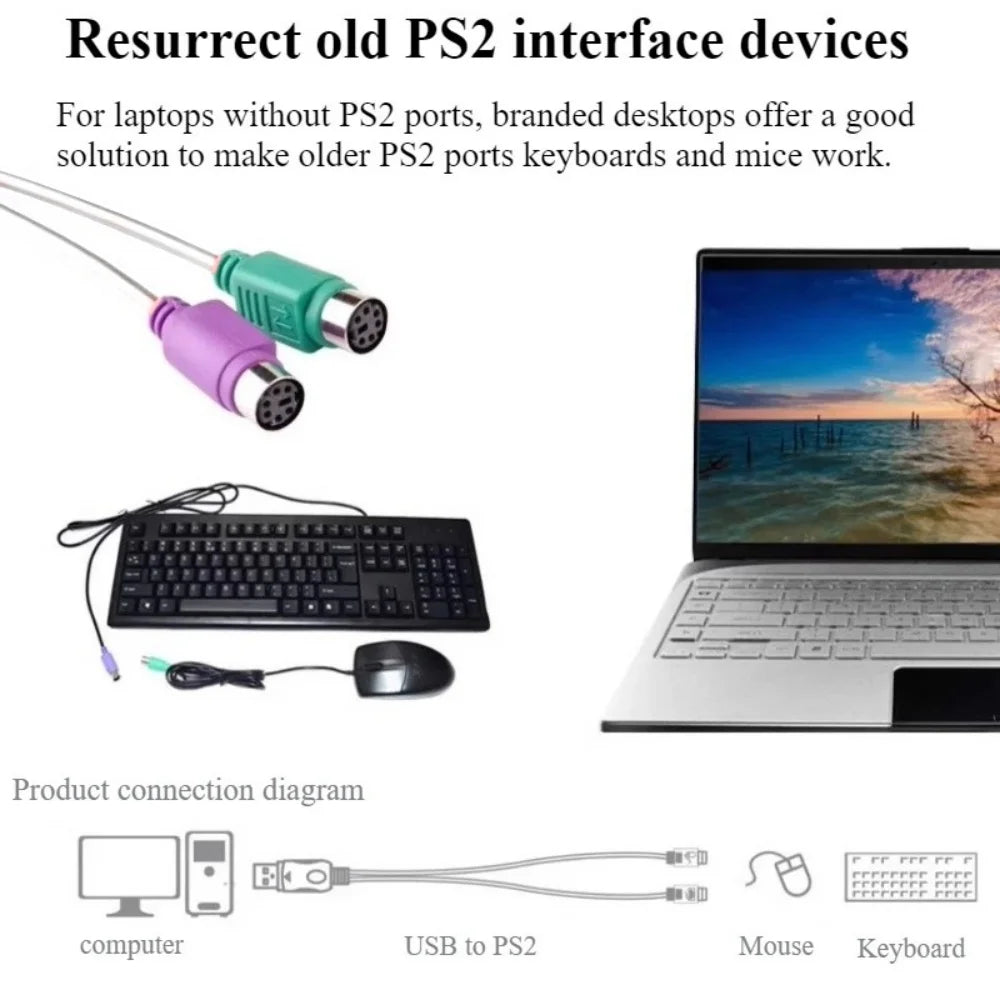 USB Male to PS/2 Female Adapter Cable for Keyboard & Mouse USB Adapter Cable Zpaxo