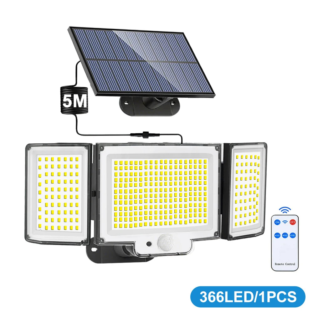 New 366/106LED Solar Lights Outdoor 3 Lighting Mode Motion Sensor Adjustable Head Security Wall Light Waterproof Garden Garage Zpaxo 366LED 1PC