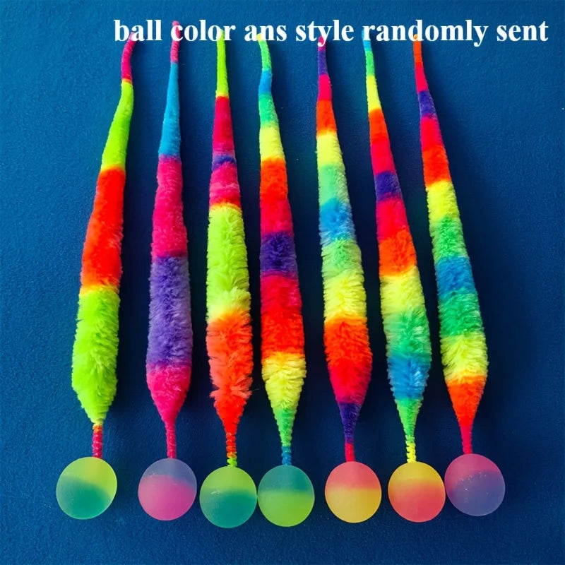 3PCS Colorful Interactive Cat Teaser Toys - Twisty Worms with Attached Balls, Geometric Polyester Pet Play Sticks Zpaxo