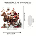 Santa Sleigh Decor 2D Acrylic Desktop Ornament with Santa Claus and Reindeers for Christmas Table Home Office Holiday Decoration