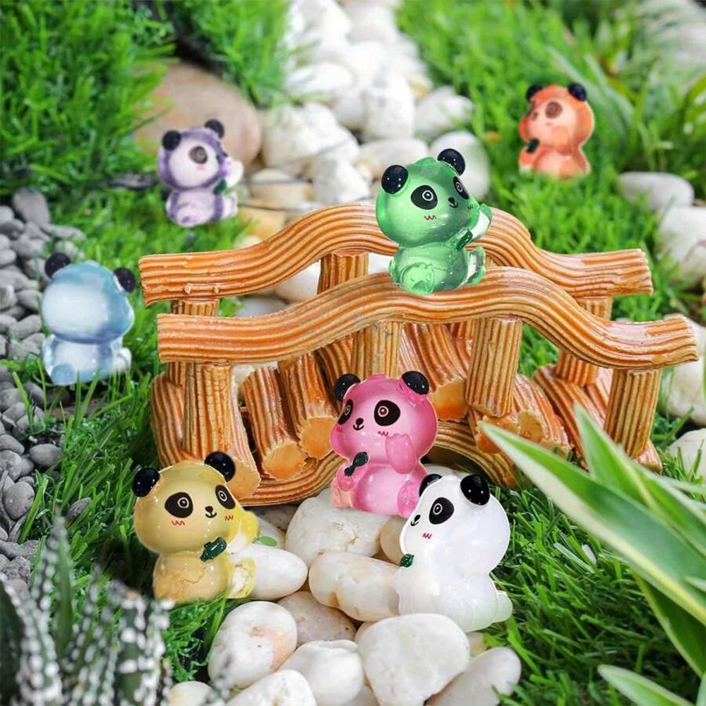 7/14/21Pcs Luminous Mini Resin Panda Figurines Glow in The Dark Panda Animal Miniature for Landscape Garden Home Decor Zpaxo