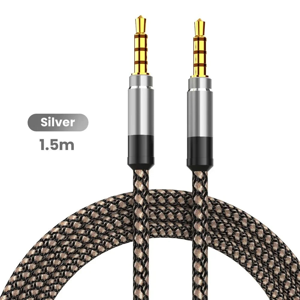 1.5M Nylon Braided 3.5mm AUX Audio Cable | Car, Phone & Speaker AUX Audio Cable Zpaxo Silver 1.5m