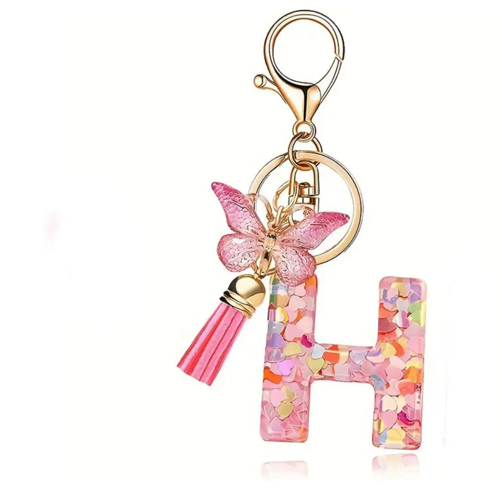 Personality Dreamy 26 Letter Keychain Sequin A-z Butterfly Initial Zpaxo Letter H