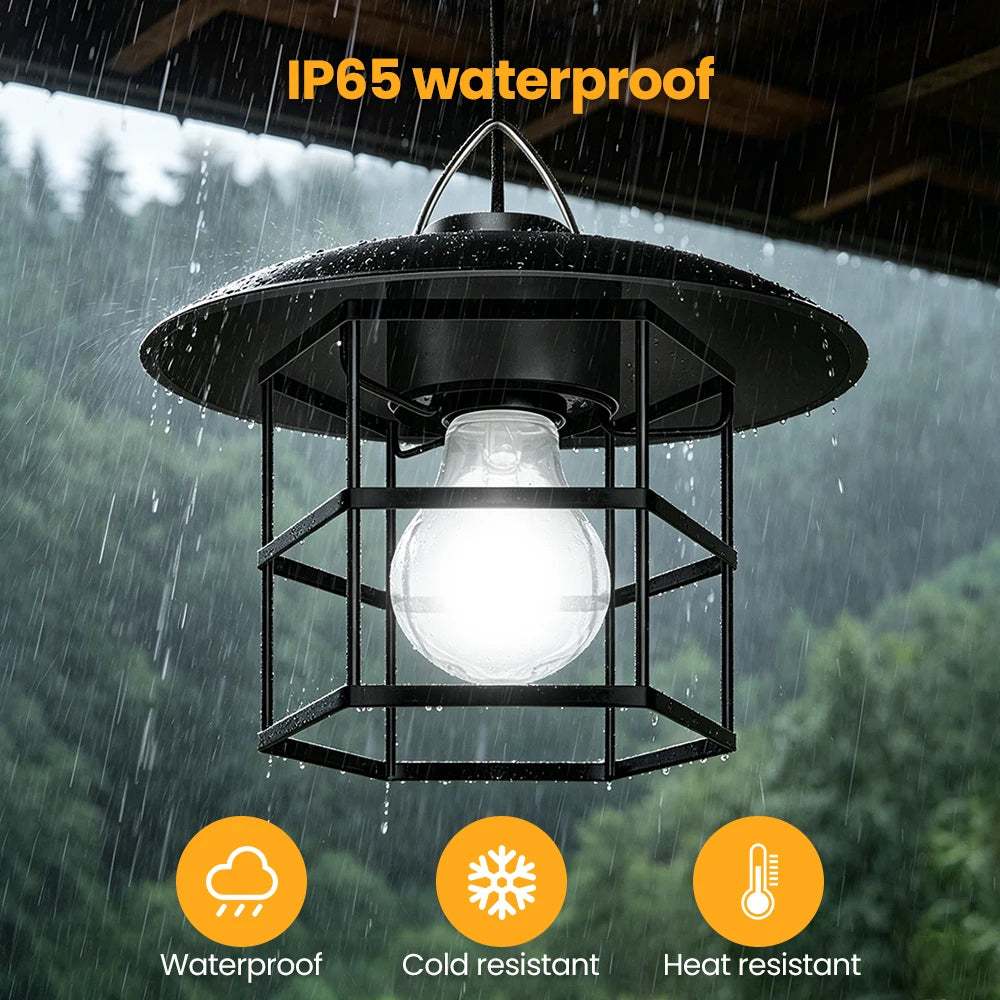 Indoor Outdoor LED Solar Pendant Light with Battery Level Display IP65 Waterproof Pull Chain Switch Solar Powered Barn Lights Zpaxo