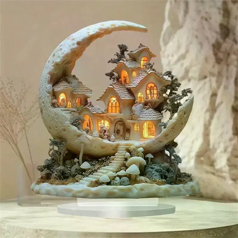 2D Acrylic Crescent Castle Ornament Ramadan Festival Decoration Eid Zpaxo