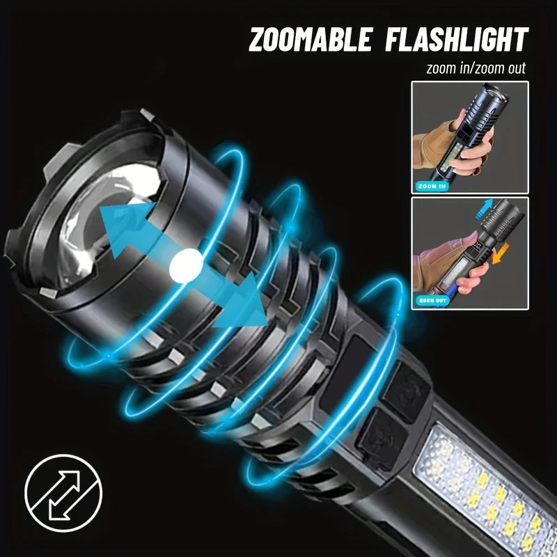 LED Zoomable Flashlight USB Rechargeable LCD Battery Display