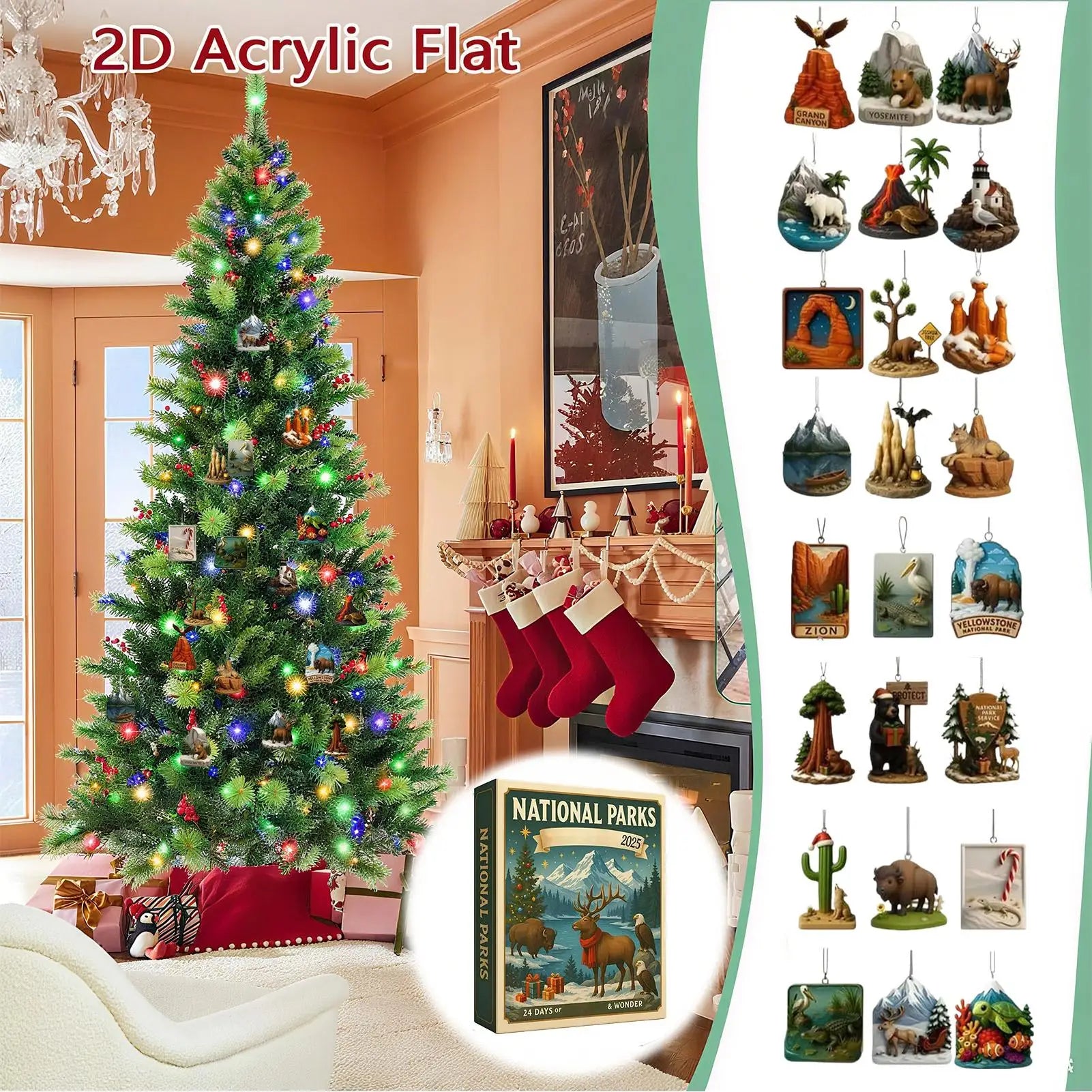 Christmas Countdown Calendar 24 Days National Parks Acrylic Ornaments