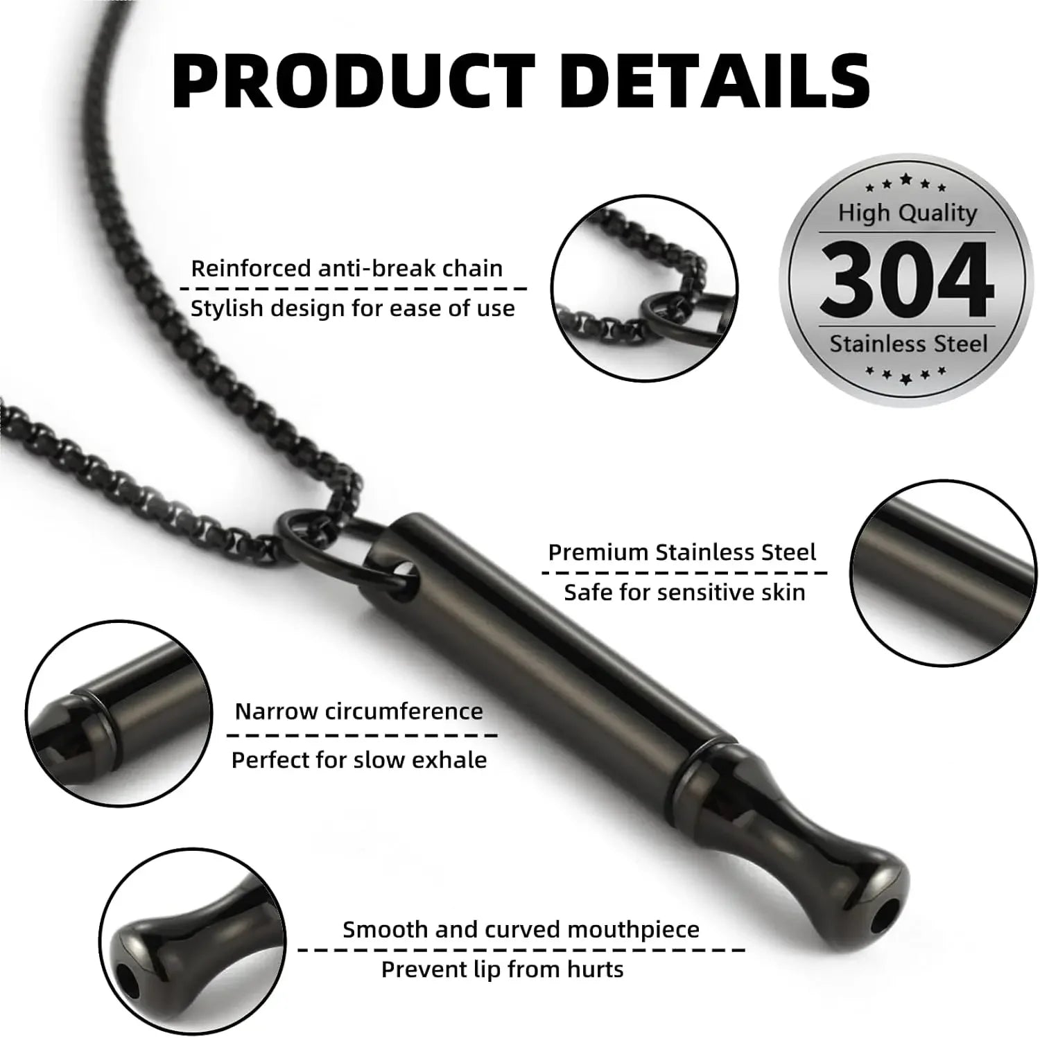 Stainless Steel Relief Necklace Whistle Pendant Natural Calming