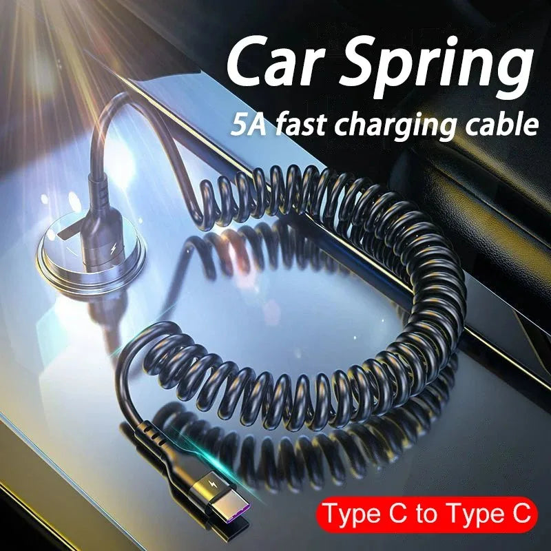 66W USB-C Spring Coil Fast Charging Car Cable – 6A USB-C Charging Cable Zpaxo
