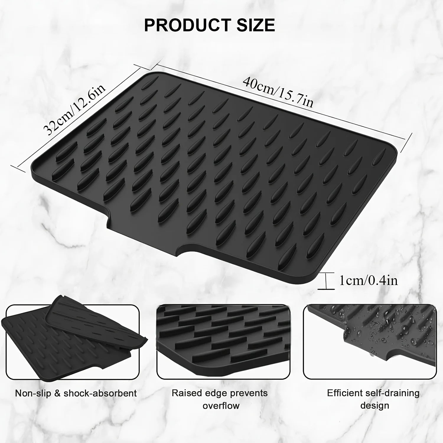 Kitchen Anti-Slip Silicone Drain Mat, Dish Rack, 15.75inch X 12.6inch, Built-in Water Draining Design, Heat and Easy to Clean Zpaxo black1