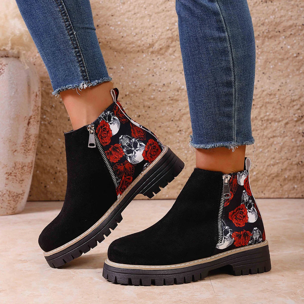 Autumn Winter Women Ankle Boots Mid-heel Embroidered Mid-tube Booties Outdoor Designer Woman Boots Warm Cotton Shoes Women Zpaxo
