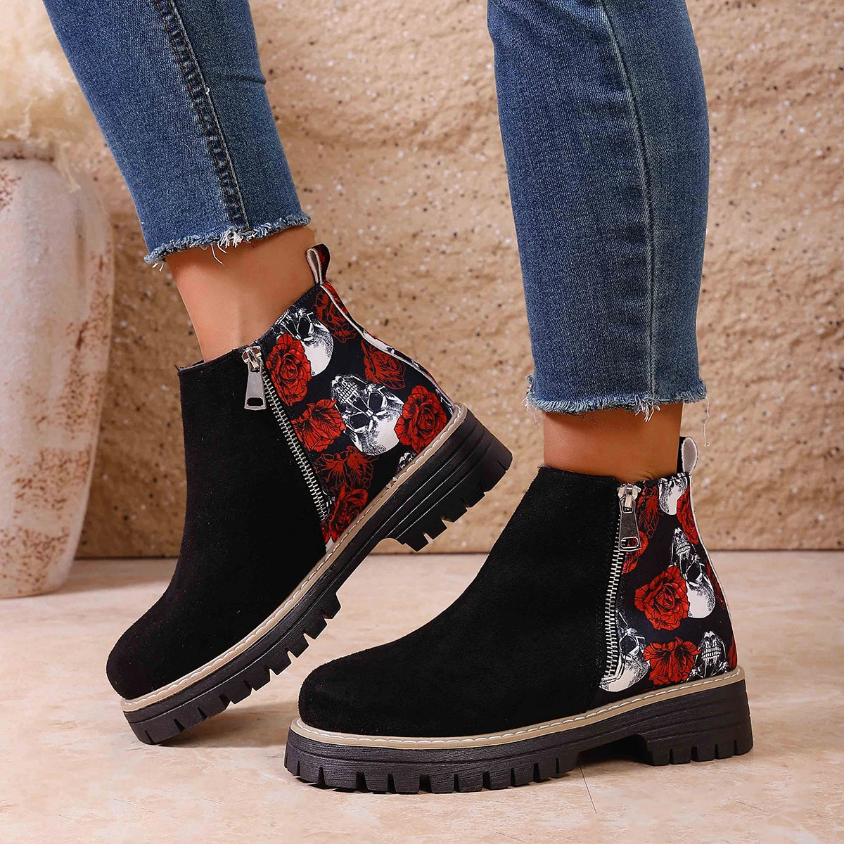Autumn Winter Women Ankle Boots Mid-heel Embroidered Mid-tube Booties Outdoor Designer Woman Boots Warm Cotton Shoes Women Zpaxo